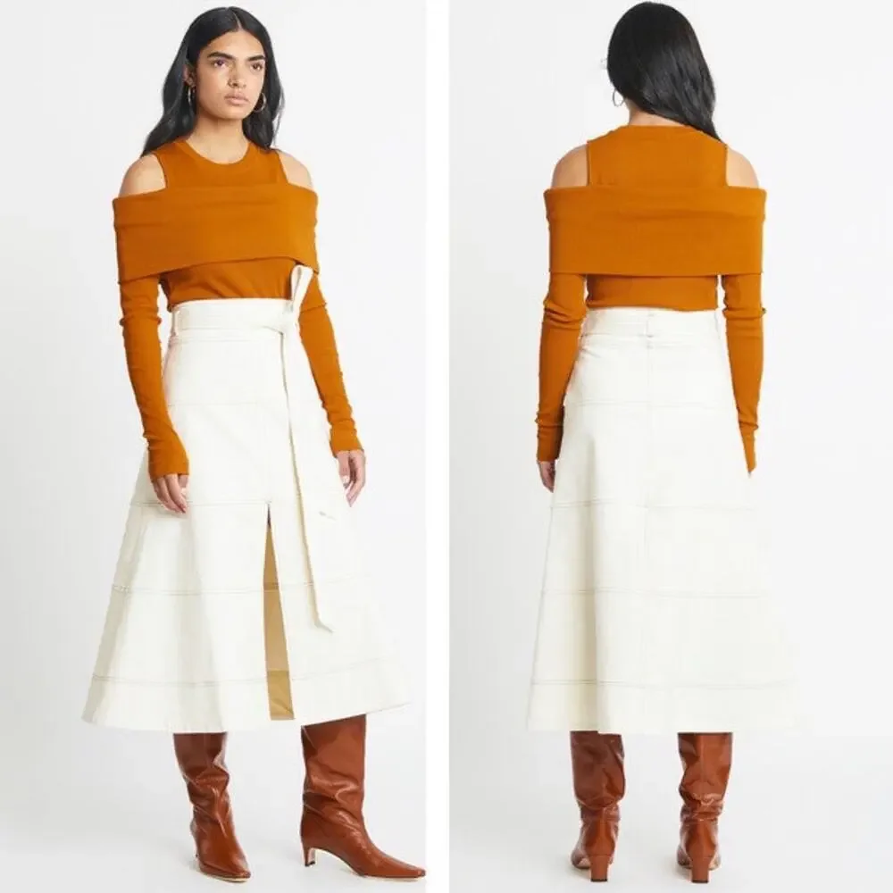 TANYA TAYLOR Sanna Top Caramel Orange Tan Shoulder Cutouts Wraparound Band NEW - Picture 2 of 16